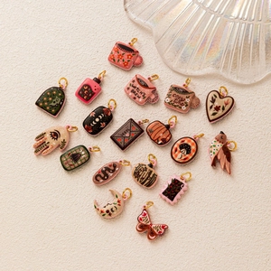 14K gold plated enamel charms set featuring butterfly moon and heart DIY pendants