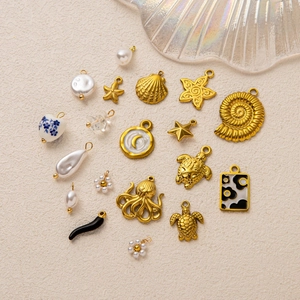 Ozean Muschel Seestern Schildkröte Anhänger Halskette 18K Vergoldeter Edelstahl Künstliche Perle Charm Halskette Damen Schmuck DIY