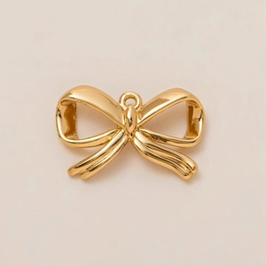 Polished 18K gold plated bow pendant connector for DIY jewelry making accessories
