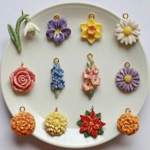 Floral ceramic charms set with 18K gold plated loops for DIY jewelry making