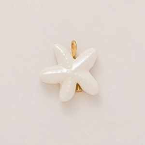 Detail of starfish pendant with pearl white finish and 18K gold plated loop