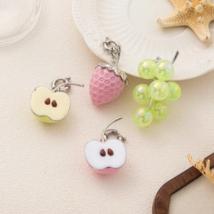 Stainless Steel Fruit Pendant Necklace For Women Glass Strawberry Grape Apple Charm Electroplated Pastoral Jewelry