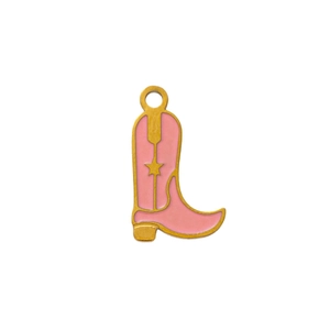 Pink enamel cowboy boot charm with gold star in 18K gold plated stainless steel