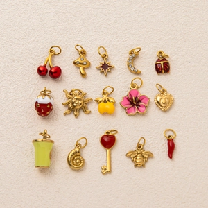 Collana con Ciondolo in Acciaio Inossidabile Placcato Oro 18K per Donna Smalto Frutta Animale Cuore Sole Gioielli DIY Regalo