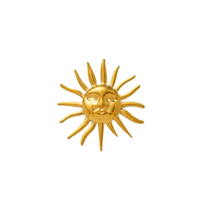 Pendente sole in acciaio inossidabile dorato con raggi radianti e viso solare scolpito