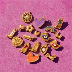 18K Vergulde Roestvrijstalen Hanger Ketting Met Hart Boze Oog Cowboylaars Regenboog Zon Kunstparel Emaille Charms Voor Vrouwen DIY Sieraden