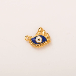 Detail van de 18K vergulde boze oog hanger met blauw emaille en kralenranden