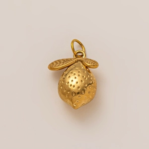 18K gold plated lemon pendant with realistic peel texture for DIY jewelry making