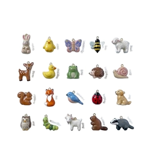 20 styles of ceramic animal charms with 18K gold plated loops for DIY jewelry making