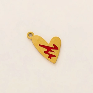 18k gold plated stainless steel heart pendant with red enamel ocean wave design