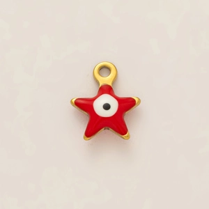 Detail view of 18k gold plated red starfish evil eye charm for DIY jewelry making
