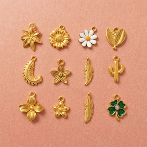 Variedad de colgantes DIY de acero inoxidable chapado en oro 18K con motivos naturales
