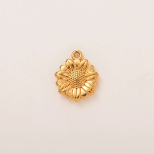 Vista detallada del dije de girasol chapado en oro 18K con acabado mate para joyería DIY