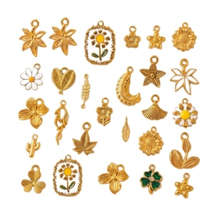 Surtido de colgantes vegetales de acero inoxidable bañados en oro 18K para joyas