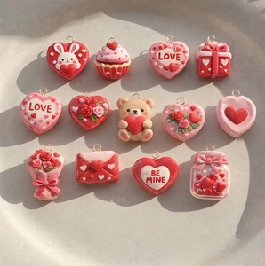 Stainless Steel Valentine's Day Heart Pendant Necklace With Flower Bear Cupcake Design Romantic Sweet Jewelry For Women Gift