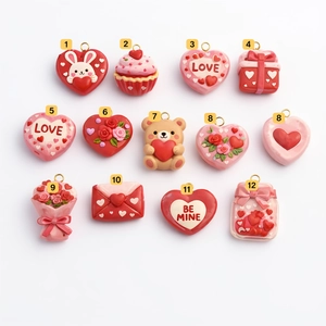 12-piece Valentines Day DIY resin charms set with 18K gold plated loops for jewelry making