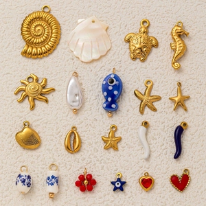 Stainless Steel Ocean Series Pendants DIY Jewelry Making Sea Star Turtle Shell Heart Enamel Charms Gold Plated Accessories