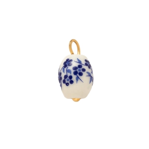 Blue floral porcelain cylinder pendant with 18k gold-plated stainless steel loop