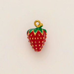 Pendentif fraise en acier inoxydable plaqué or 18k avec émail rouge pour bijoux DIY