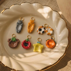 Cute animal and fruit pendants set with cat and bear charms for DIY jewelry making