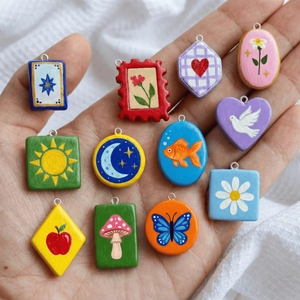Collane con Ciondolo in Acciaio Inossidabile Dipinte a Mano Artistico Cuore Sole Luna Farfalla Fungo Pesce Fiore Francobollo Ciondoli Donna Gioielli Fai da Te
