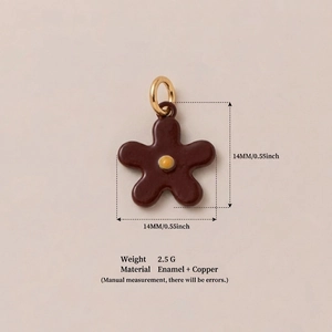 Brauner Emaille Blumenanhänger aus Kupfer mit gelber Mitte und goldenem Ring