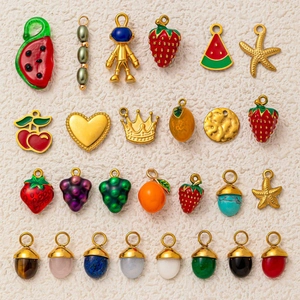 Pendentifs en Acier Inoxydable de Série de Fruits de Bricolage pour la Fabrication de Bijoux Plaqué Or 18K Émail Fraise Pastèque Collier