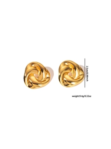 Détails de boucles d'oreilles en acier titane doré avec texture spirale en relief