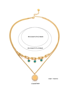 Collana a doppio strato in titanio dorato con perline Evil Eye e ciondolo a moneta ritratto