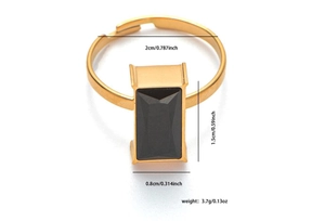 Detailed size measurement view of titanium steel ring with black rectangular gemstone inlay