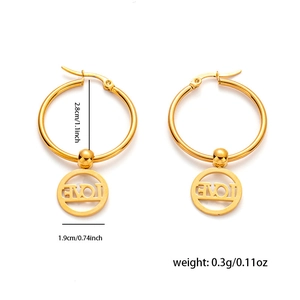 Size chart of gold stainless steel hoop earrings with LOVE pendant and 2.8cm diameter