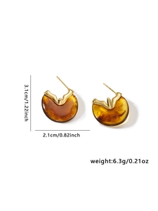 Detailed view of amber resin and gold lava texture earrings with dimensions and weight