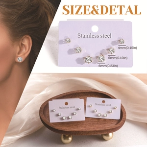 Boucles d'Oreilles Clous Minimalistes en Acier Inoxydable Strass pour Femme Rond Carré Cœur Perle Artificielle Bijoux Cadeau