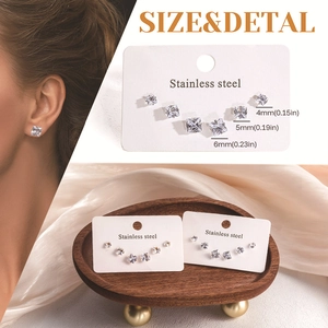 Détail des boucles d'oreilles carrées en oxyde de zirconium et acier inoxydable 4-6mm