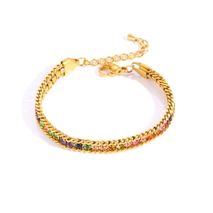 Bracciale in acciaio al titanio con pietre arcobaleno colorate e chiusura a moschettone