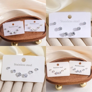 Ensemble de boucles d'oreilles en acier inoxydable avec zircons ronds et carrés