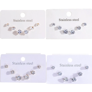 Ensemble de boucles d'oreilles en acier inoxydable et zircone cubique carrée et ronde