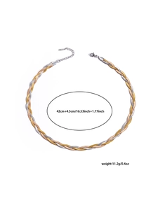 Three-tone twisted snake chain necklace detail showing 42cm length and lobster clasp