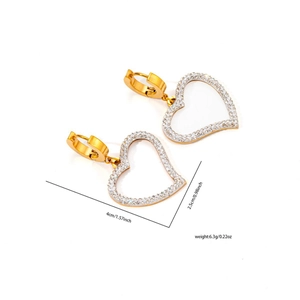 Fashion 18K gold-plated heart hoop earrings with white rhinestones for women