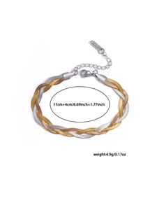 Detail view of tri-color braided stainless steel snake chain with adjustable lobster clasp