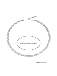 Detail of silver twisted chain necklace showing textured weave and lobster clasp fastener