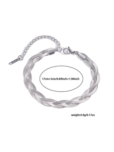 Detailed macro view of silver braided stainless steel necklace with adjustable lobster clasp