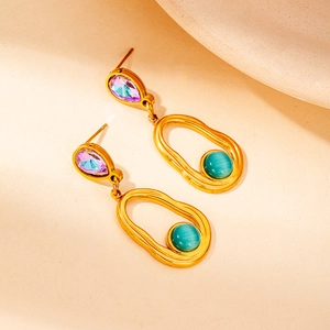 Retro 18K gold plated butterfly earrings with colorful teardrop stones and green gems