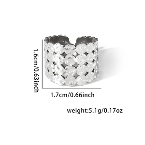 Detailed view of hollow star pattern titanium steel ring with 1.6cm height dimensions