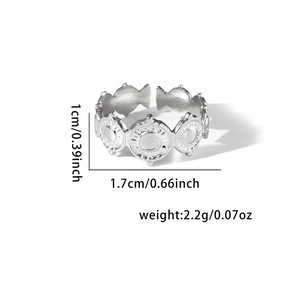 Detailed size specifications of the vintage fish pattern metal ring with dimensions