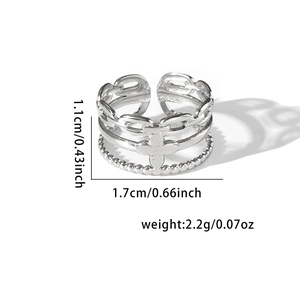 Detailed view of silver multi-layer titanium steel ring with dimensions and weight