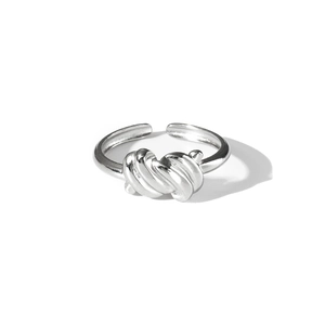Polished silver titanium steel open ring featuring a minimalist twisted knot design