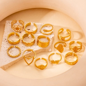 Bagues Ouvertes Réglables en Acier Titane Minimalistes Cœur Serpent Mauvais Œil Feuille de Ginkgo Étoile Géométrique Bagues Bijoux Mode Cadeau