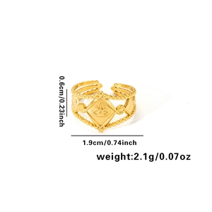 Détails de bague œil maléfique plaqué or en acier inoxydable avec dimensions et poids