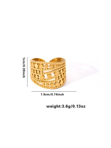 Größentabelle für den goldfarbenen Mehrschichtring mit 1cm Breite und 1,9cm Durchmesser